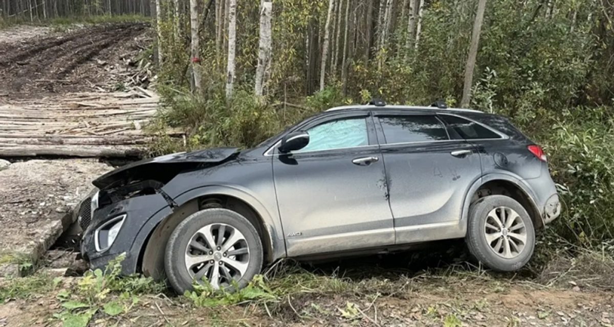 KIA съехала в кювет на грунтовой дороге, пострадали женщина и двое детей